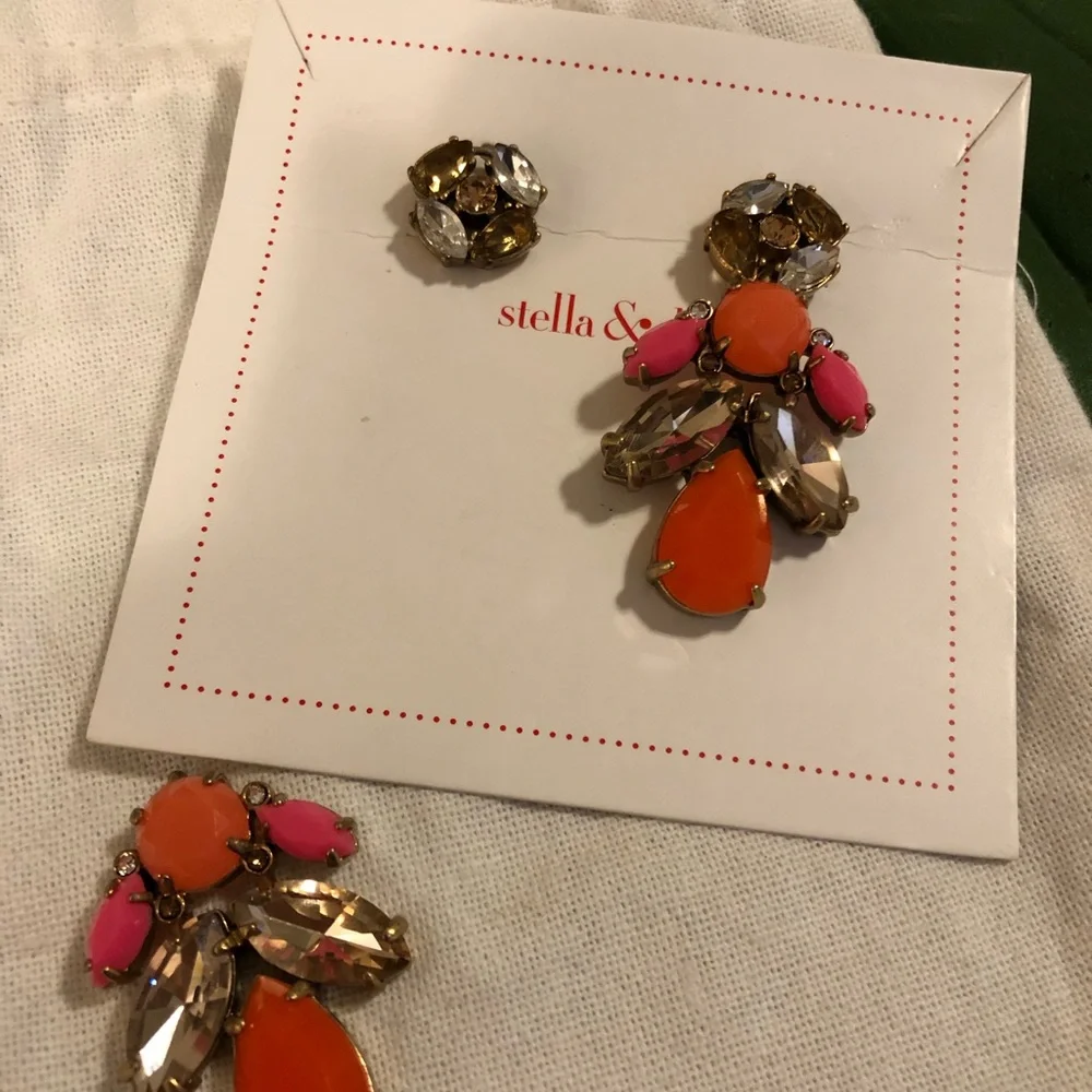 Stella & Dot Neon Statement Earrings Convertible Stud Drop Earrings
